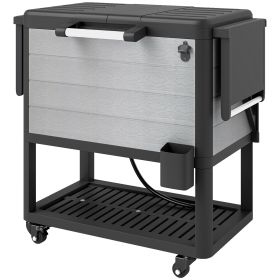 Outsunny 104 Quart Large Capacity Outdoor Cooler Cart, Patio Rolling Ice Chest with Bottle Opener Shelves Wheels, Gray