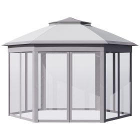 Outsunny 11' x 13' Pop Up Gazebo Canopy Tent with Zippered Mesh Sidewalls and Carrying Bag, Event Tent Shelter for Patio Garden Backyard, Gray