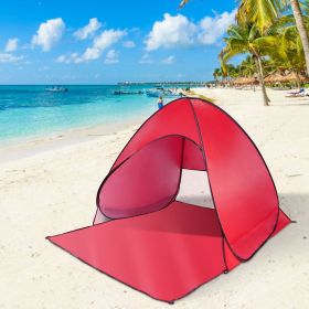 Pop Up Beach Tent Shade Shelter Anti-UV Automatic Pop Up Waterproof Tent Canopy for 2/3 Man with Net Window Storage Bag (Color: Red)